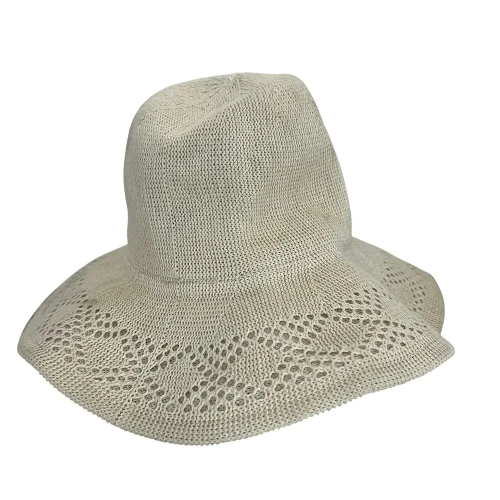 Wyeth Evie Mesh Hat Crochet Knit Cream Packable One Size Sun Hat